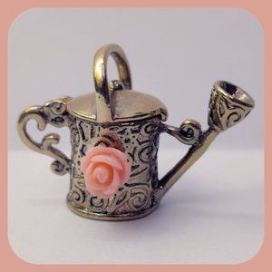 Garden Watering Can Pendant Locket Victorian-Inspired Golden w/Peach Flower 1:12